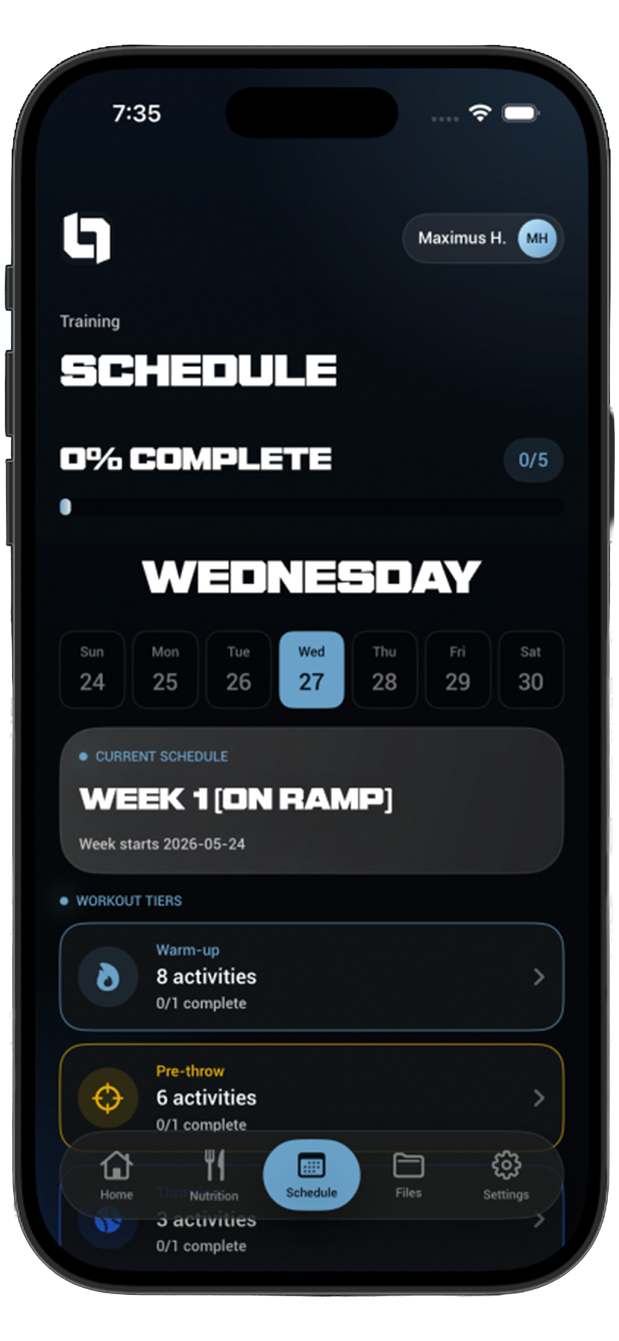 Blueprint Athletics app home screen